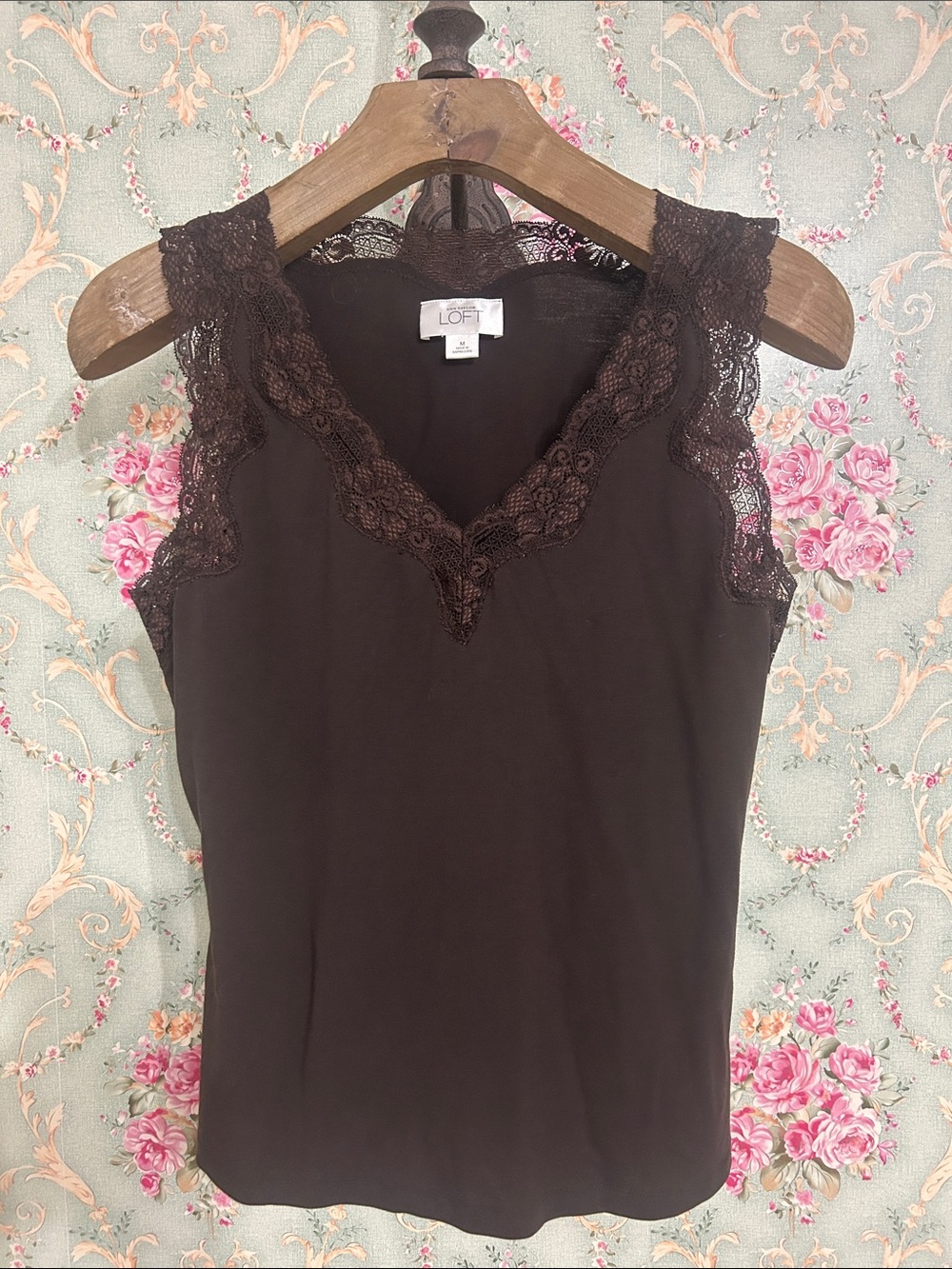 EUC / NWOT lace beautiful color brown VINTAGE cami tank blouse top size Medium 8
